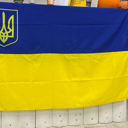 Ukrainian National Flag with Trident (Tryzub) – 140x90 cm Premium Gabardine
