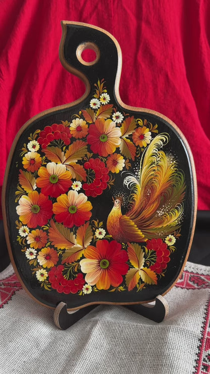 Ukranian Cutting Board Petrykivka Painting Handmade Wood "Apple-Form" Medium Size