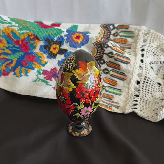 Ukrainian Petrykivka Wooden Easter Egg | Hand-Painted Pysanky (130 mm) 03-171