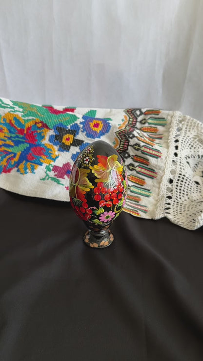 Ukrainian Petrykivka Wooden Easter Egg | Hand-Painted Pysanky (130 mm) 03-171