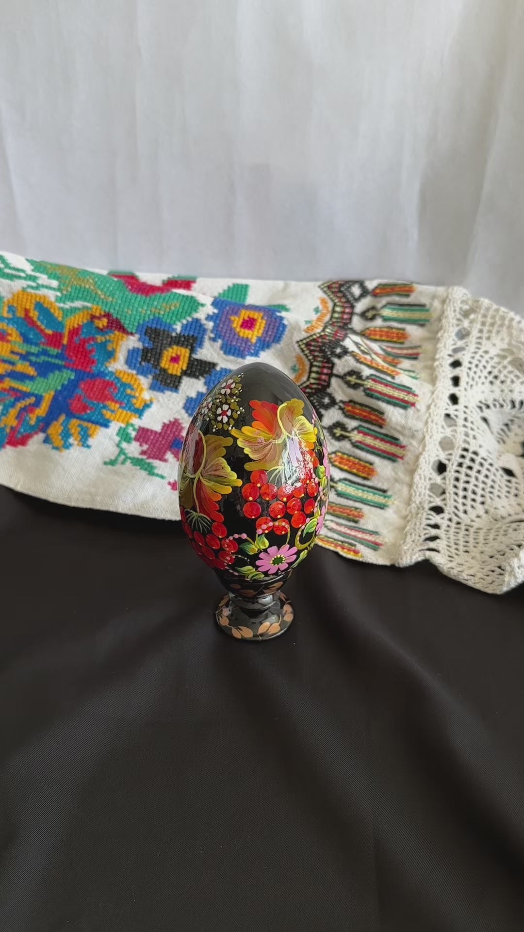 Ukrainian Petrykivka Wooden Easter Egg | Hand-Painted Pysanky (130 mm) 03-171