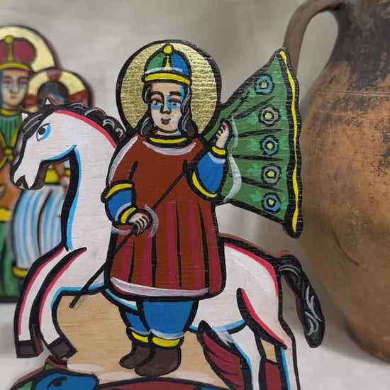 Ukrainian Traditional Hutsul Wooden Icon Handmade "Saint George the Victorious"