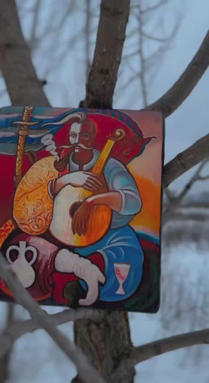 Cossack Mamai Painting, Ukrainian Folk Art Wood Panel