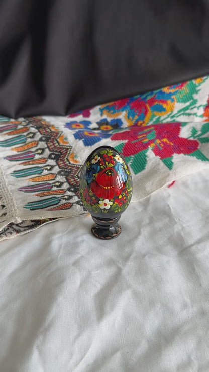 Petrykivka Wooden Easter Egg | Hand-Painted Ukrainian Pysanky (870 mm) 01-012