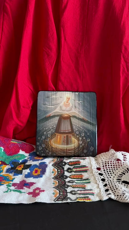 Ukrainian Folk Art Painting Wood Panel "Patroness" Ethno of Ukraine