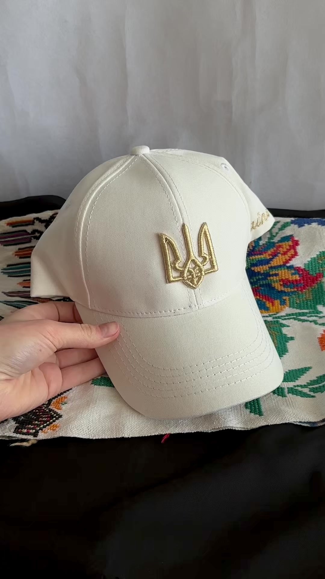 Ukrainian White Cap with Gold Embroidery Trident UA Size: 56 - 58