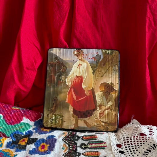 Ukrainian Art Painting Wood Reproduction Panel "Kateryna" by T. Shevchenko