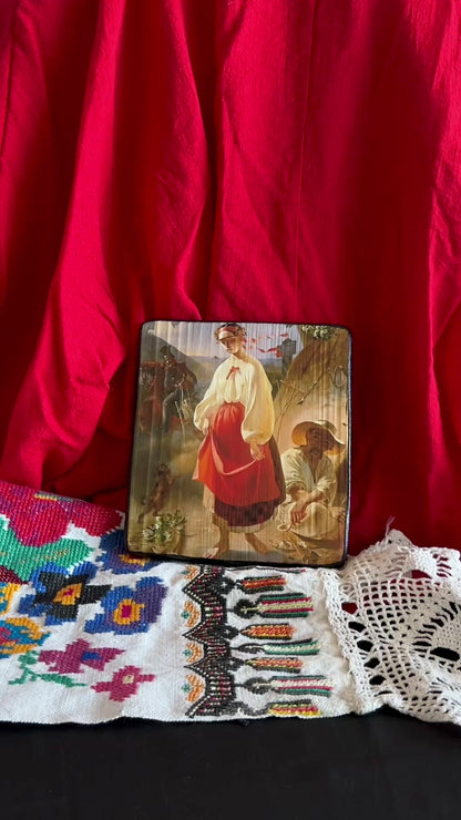 Ukrainian Art Painting Wood Reproduction Panel "Kateryna" by T. Shevchenko