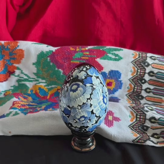 Ukrainian Petrykivka Wooden Easter Egg | Hand-Painted Pysanky (130 mm) 03-022