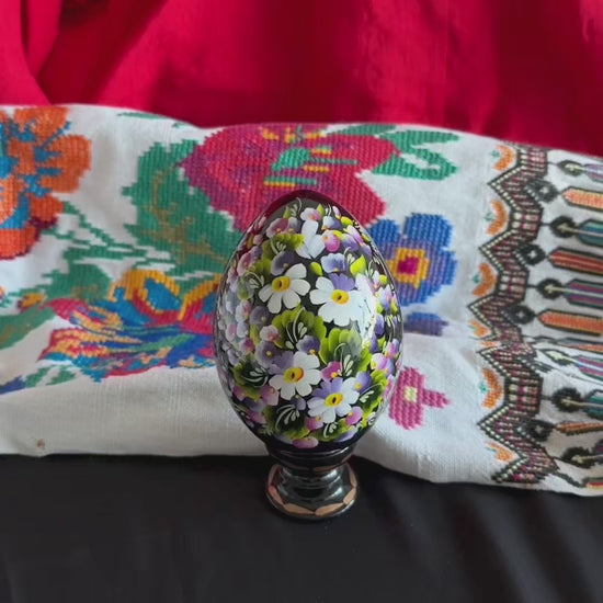 Ukrainian Petrykivka Wooden Easter Egg | Hand-Painted Pysanky (130 mm) 03-072