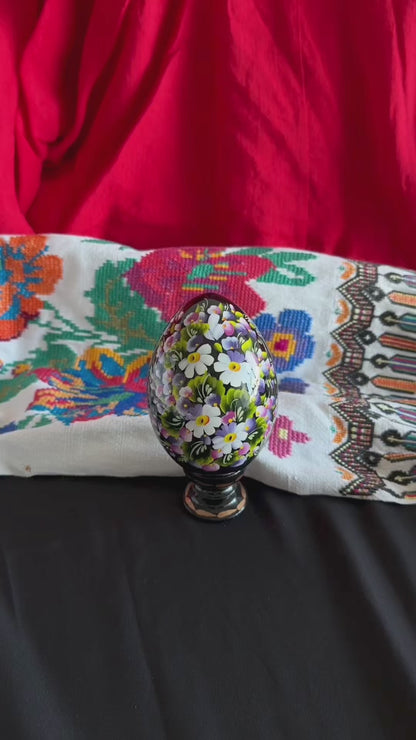 Ukrainian Petrykivka Wooden Easter Egg | Hand-Painted Pysanky (130 mm) 03-072