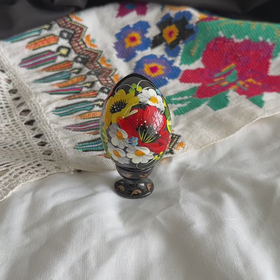 Petrykivka Wooden Easter Egg | Hand-Painted Ukrainian Pysanky (870 mm) 01-202