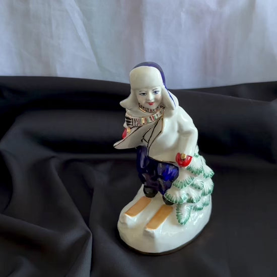 "Boy on Skis" – Authentic Vintage Kyiv Porcelain Figurine (KEKHZ)