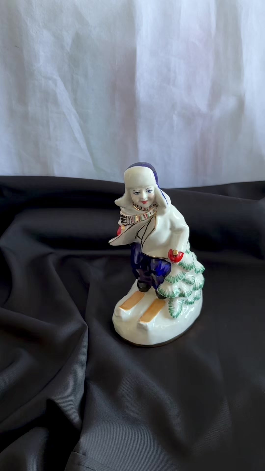"Boy on Skis" – Authentic Vintage Kyiv Porcelain Figurine (KEKHZ)