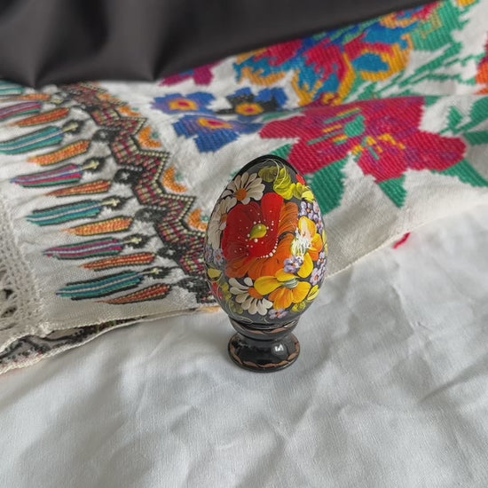 Petrykivka Wooden Easter Egg | Hand-Painted Ukrainian Pysanky (870 mm) 01-131