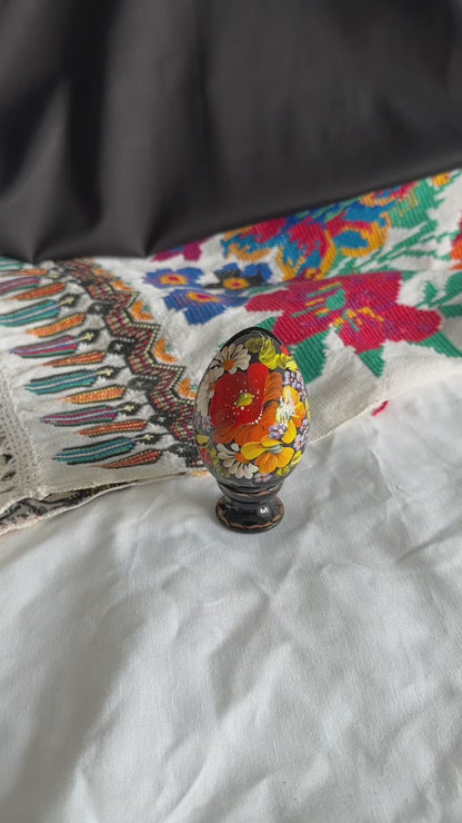 Petrykivka Wooden Easter Egg | Hand-Painted Ukrainian Pysanky (870 mm) 01-131