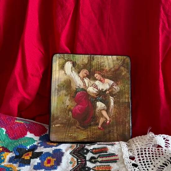 Ukrainian Folk Art Painting Wood Panel "Ukrainian Couple" Ethno Art of Ukraine