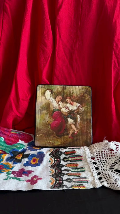 Ukrainian Folk Art Painting Wood Panel "Ukrainian Couple" Ethno Art of Ukraine