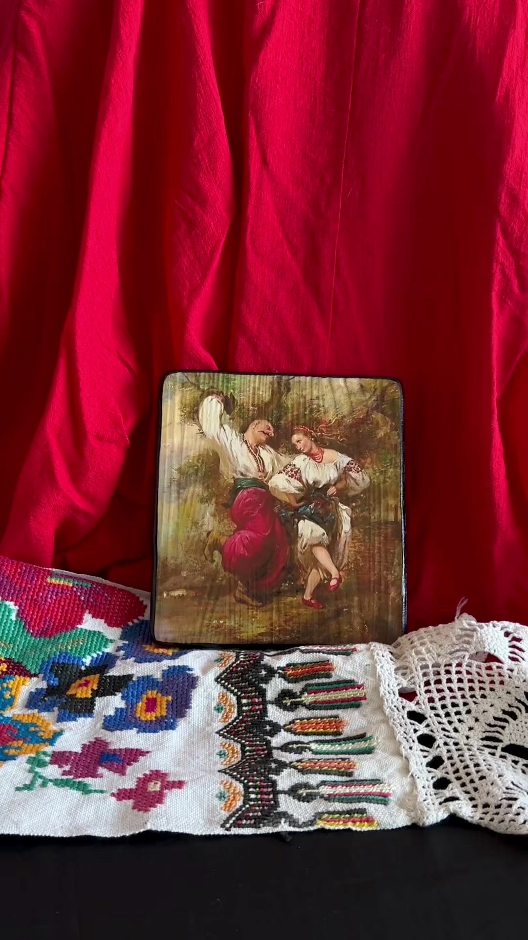 Ukrainian Folk Art Painting Wood Panel "Ukrainian Couple" Ethno Art of Ukraine