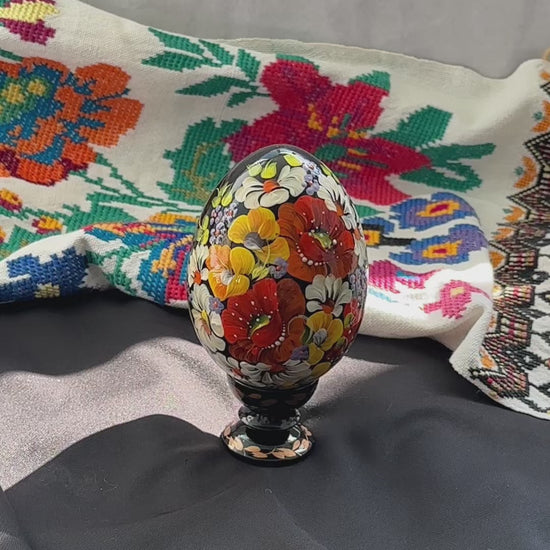 Ukrainian Petrykivka Wooden Easter Egg | Hand-Painted Pysanky (130 mm) 03-131
