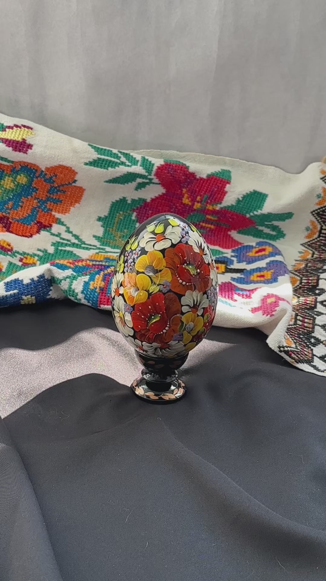 Ukrainian Petrykivka Wooden Easter Egg | Hand-Painted Pysanky (130 mm) 03-131