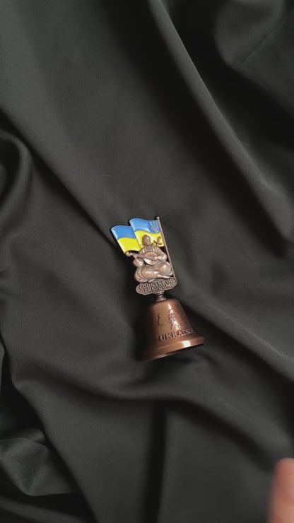 Ukrainian Metal Bell Cossack and Flag UA "Country of Freedom" 