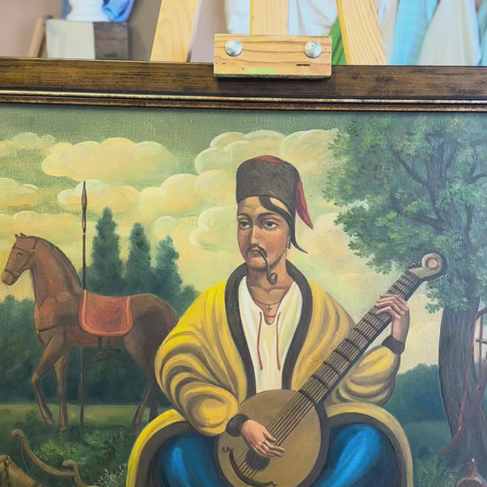 Ukrainian Painting Oil on Canvas “Cossack Mamai” 2015 Vintage Frame 62x52 cm