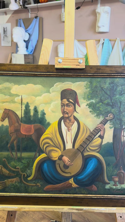 Ukrainian Painting Oil on Canvas “Cossack Mamai” 2015 Vintage Frame 62x52 cm
