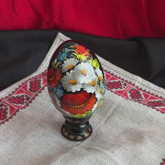 Petrykivka Wooden Easter Egg | Hand-Painted Ukrainian Pysanky (130 mm) 03-181