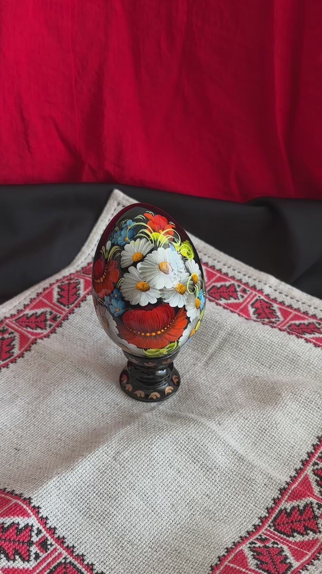 Petrykivka Wooden Easter Egg | Hand-Painted Ukrainian Pysanky (130 mm) 03-181