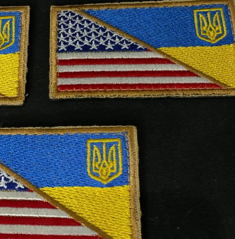 Ukrainian Morale Patch * 3 Pcs USA + Ukraine Flag Tactical Badge Hook Textile