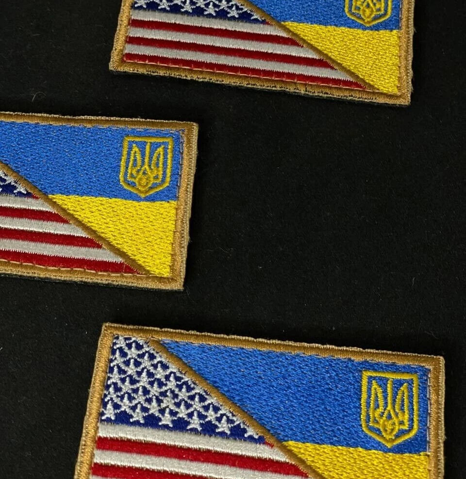 Ukrainian Morale Patch * 3 Pcs USA + Ukraine Flag Tactical Badge Hook Textile
