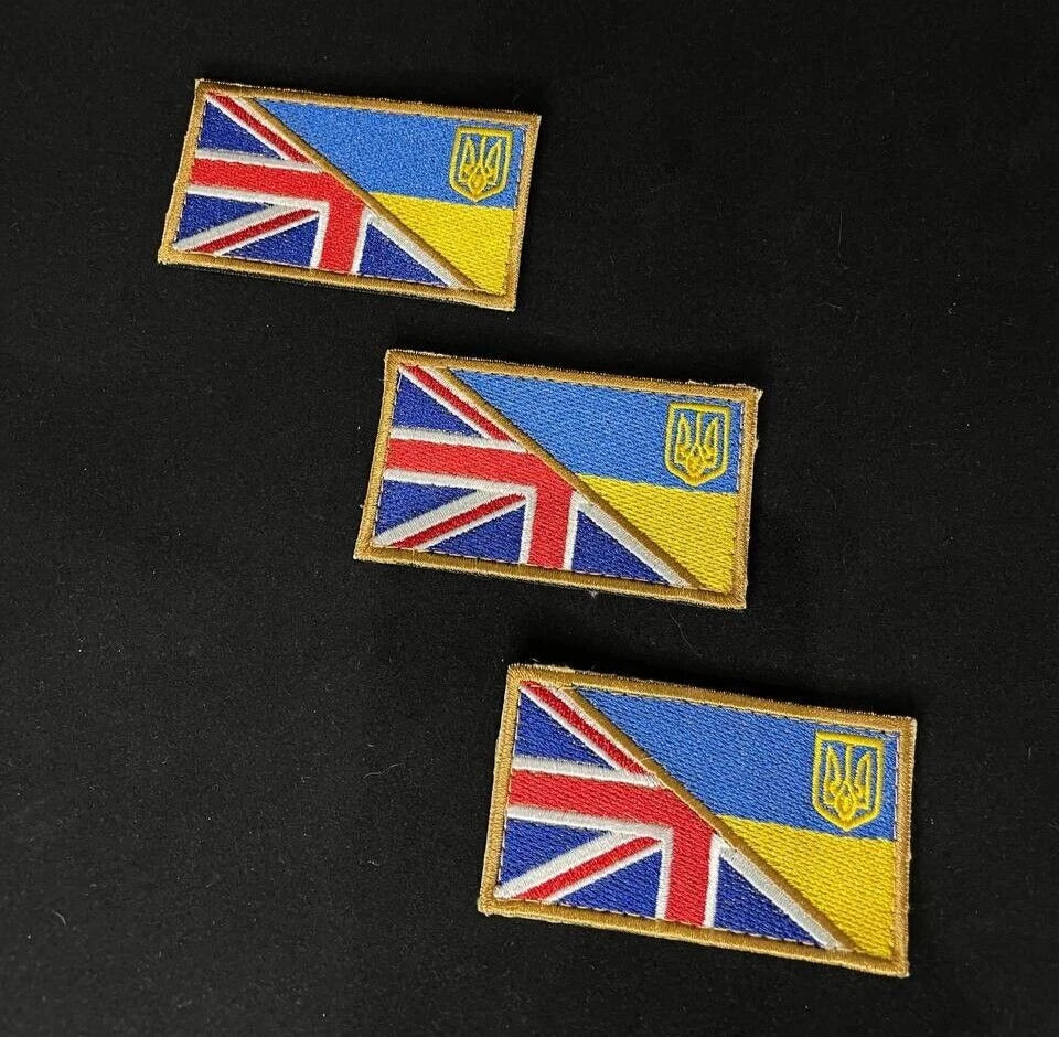 Ukrainian Morale Patch * 3 Pcs United Kingdom + Ukraine Flag Tactical Badge Hook