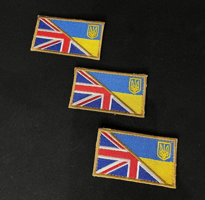 Ukrainian Morale Patch * 3 Pcs United Kingdom + Ukraine Flag Tactical Badge Hook