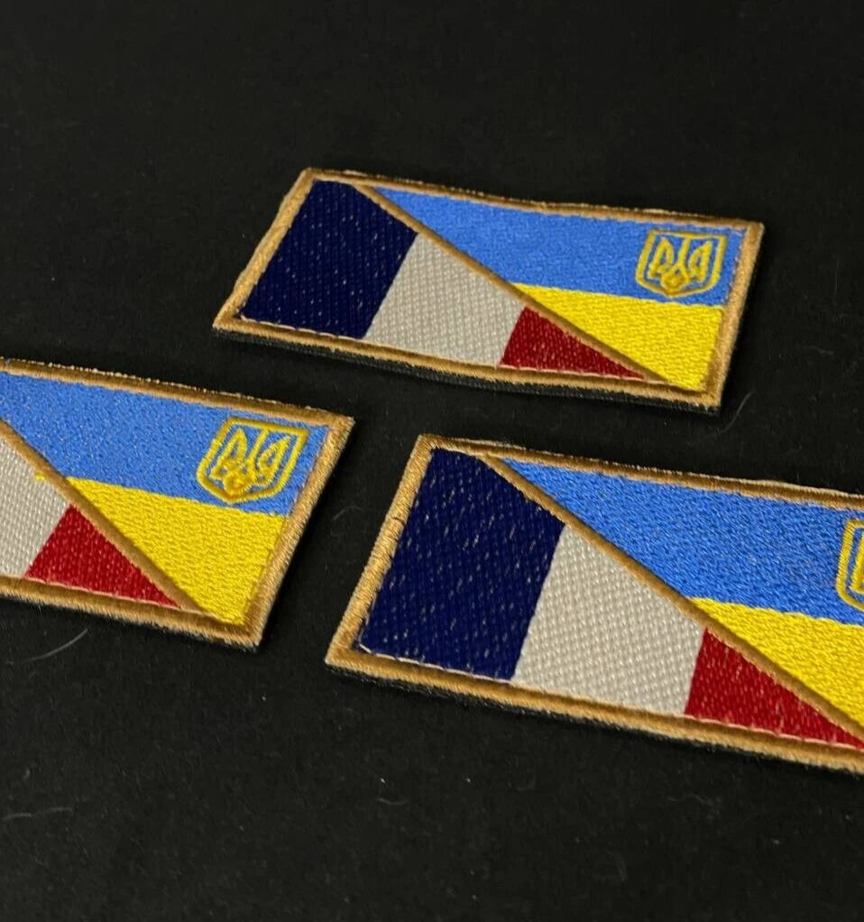 Ukrainian Morale Patch * 3 Pcs France + Ukraine Flag Tactical Badge Hook
