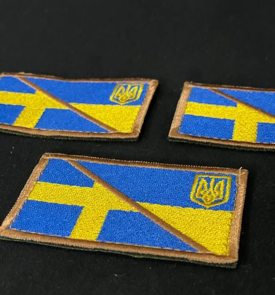 Ukrainian Morale Patch * 3 Pcs Ukraine + Sweden Flag Badge Hook Textile