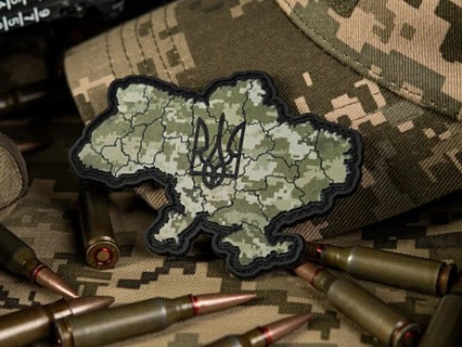 Ukrainischer Plastik-Moral-Patch KARTE UKRAINE DREIZACK Pixel Taktisches Abzeichen Haken