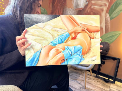 Ukrainian Art Painting Oil Canvas "Hot Day” 2025,  Frame American Box