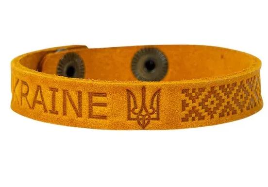 Ukrainian Partiotic Leather Bracelet "Trident with Ornament"
